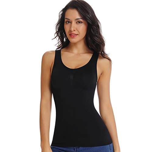 Joyshaper Damen Unterhemd Seamless Figurformende Unterhemden Shaping Camisole Komfort Shapewear Tank Tops Shirt Bauchweg Top Formendes BH Hemd Body Shaper Hemdchen Cami Trägertop mit Pads Schwarz S von Joyshaper