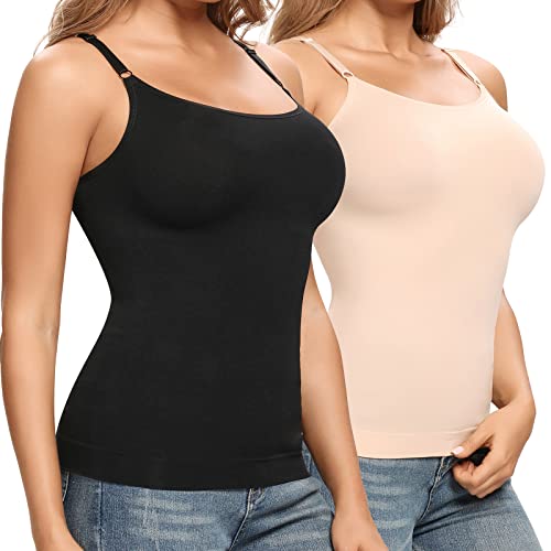 Joyshaper Damen Unterhemd Spaghettiträger Basic Top Bauchweg Figurformendes Trägertop 2er Pack Camisole Top Schwarz Beige L von Joyshaper