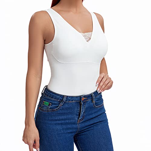 Joyshaper Damen Unterhemden Bauch Weg Tank Top Camisole Figurformendes Hemd Spitze Shaping BH Oberteile Formendes Vest Body Shaper Shapewear Weiß-Spitze,S von Joyshaper