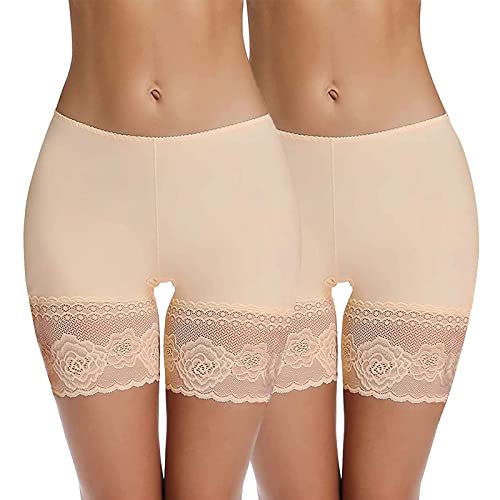 Joyshaper Damen Unterhose Unter Rock Kurz Hose Anti-Chafing Spitze Shorts Lace Leggings Kurze Tight mit Anti-Rutsch Beige+beige,S von Joyshaper