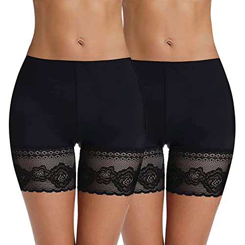 Joyshaper Damen Unterhose Unter Rock Kurz Hose Anti-Chafing Spitze Shorts Lace Leggings Kurze Tight mit Anti-Rutsch Schwarz+schwarz,L von Joyshaper