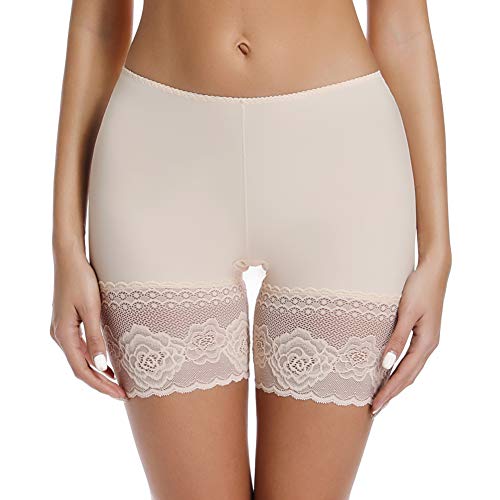 Joyshaper Damen Unterhose Unter Rock Kurz Hose Anti-Chafing Spitze Shorts Sicherheit Panty Lace Leggings Kurze Tight mit Anti-Rutsch Spitzenrand, Beige, 3XL von Joyshaper