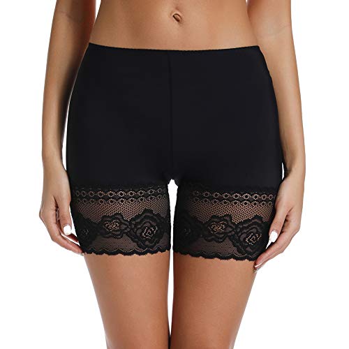 Joyshaper Damen Unterhose Unter Rock Kurz Hose Anti-Chafing Spitze Shorts Sicherheit Panty Lace Leggings Kurze Tight mit Anti-Rutsch Spitzenrand, Schwarz, 2XL von Joyshaper