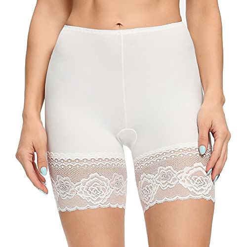 Joyshaper Damen Unterhose Unter Rock Kurz Hose Anti-Chafing Spitze Shorts Sicherheit Panty Lace Leggings Kurze Tight mit Anti-Rutsch Spitzenrand, Weiß, 3XL von Joyshaper