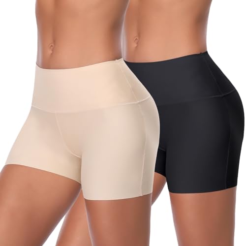 Joyshaper Damen Unterhose Unter Rock Kurz Hose Yoga Shorts Short Tight Boxershorts Kurze Leggings Boyshort Nahtlose Miederhose Miederslip Unterwäsche Unter Rock Kleid Hose oder Zuhause Schwarz+Beige L von Joyshaper