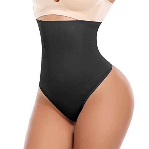 Joyshaper Hoch Taille Shapewear Thong Bauchweg Mieder String Damen Formslip High Waist Unterhose Tummy Control Tanga Formende Unterwäsche Schwarz 2XL von Joyshaper