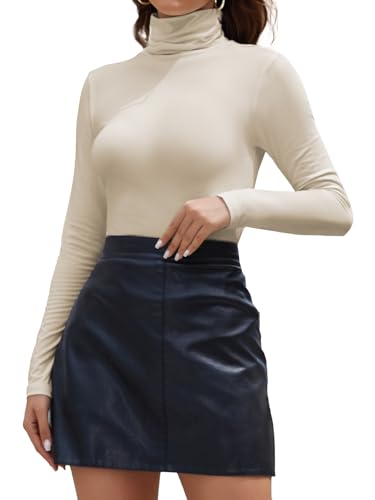Joyshaper Langarmshirt Damen Rollkragen Shirts Langarm Stehkragen Oberteile Basic Tshirt Longsleeve Tops Unterziehshirt Beige,M von Joyshaper