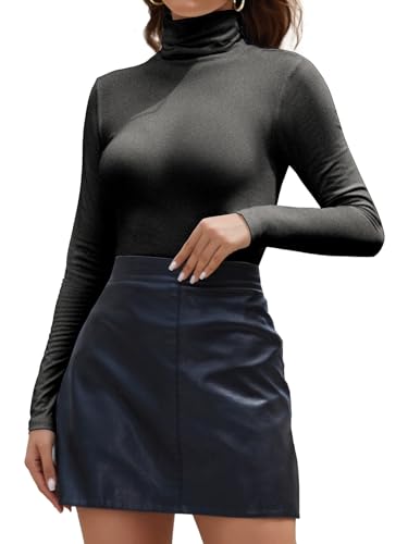 Joyshaper Langarmshirt Damen Rollkragen Shirts Langarm Stehkragen Oberteile Basic Tshirt Longsleeve Tops Unterziehshirt Dunkelgrau,M von Joyshaper
