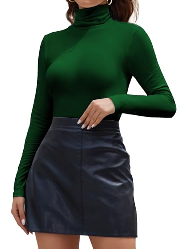 Joyshaper Langarmshirt Damen Rollkragen Shirts Langarm Stehkragen Oberteile Basic Tshirt Longsleeve Tops Unterziehshirt Dunkelgrün,M von Joyshaper