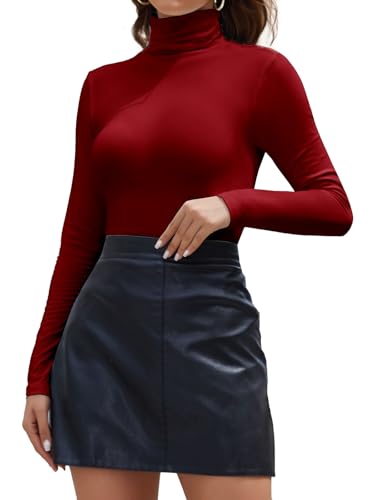 Joyshaper Langarmshirt Damen Rollkragen Shirts Langarm Stehkragen Oberteile Basic Tshirt Longsleeve Tops Unterziehshirt Rot,XXL von Joyshaper