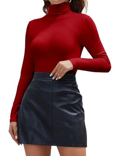 Joyshaper Langarmshirt Damen Rollkragen Shirts Langarm Stehkragen Oberteile Basic Tshirt Longsleeve Tops Unterziehshirt Rot-1,S von Joyshaper