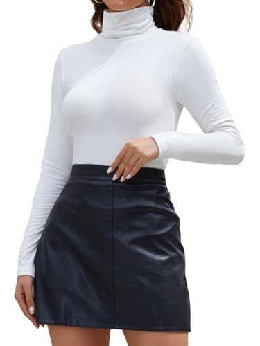 Joyshaper Langarmshirt Damen Rollkragen Shirts Langarm Stehkragen Oberteile Basic Tshirt Longsleeve Tops Unterziehshirt Weiß,XL von Joyshaper