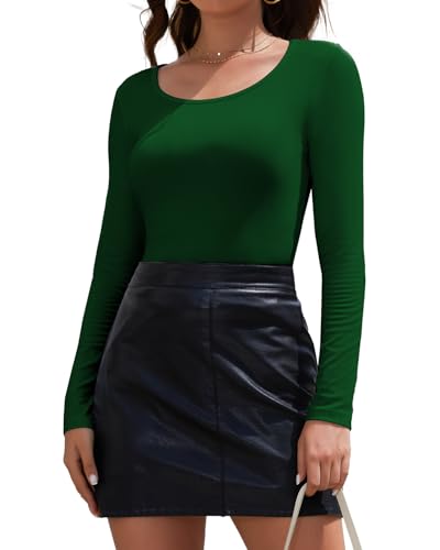 Joyshaper Langarmshirt Damen Rundhals Tshirt Langarm Oberteile Basic Longsleeve Tops Shirts Lässig Bluse Dunkelgrün,M von Joyshaper