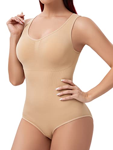 Joyshaper Shapewear Body Damen Bodysuit Bauchweg Miederbody Shaping Body Shaper Taillentrainer Formende Tank Tops Beige/mit Brustpolster,S von Joyshaper