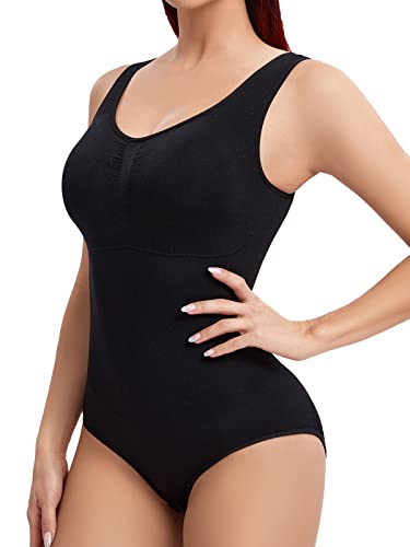 Joyshaper Shapewear Body Damen Bodysuit Bauchweg Miederbody Shaping Body Shaper Taillentrainer Formende Tank Tops Schwarz/mit Brustpolster,M von Joyshaper