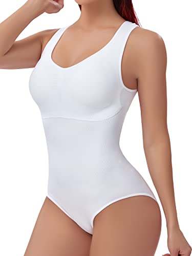 Joyshaper Shapewear Body Damen Bodysuit Bauchweg Miederbody Shaping Body Shaper Taillentrainer Formende Tank Tops Weiß/mit Brustpolster,M von Joyshaper