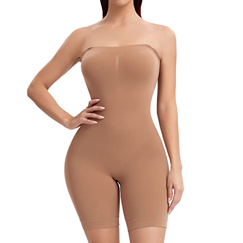 Joyshaper Body Shaper Damen Shapewear Damen Bauchweg Body Trägerloser Shaping Body mit Bein Bodysuit Shapewear Miederbody Stark Formend Shape Unterhose Figurformende Unterwäsche Braun L von Joyshaper