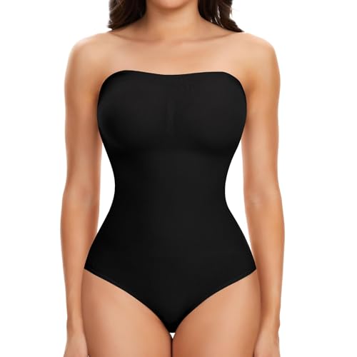 Joyshaper Shapewear Damen Bauchweg Body Shaper String Trägerloser Bodysuit Tanga Shaping Body Bauch Weg Mieder Formende Bodys Shape Stringbody Thong Miederbody Figurformende Unterwäsche Schwarz M von Joyshaper