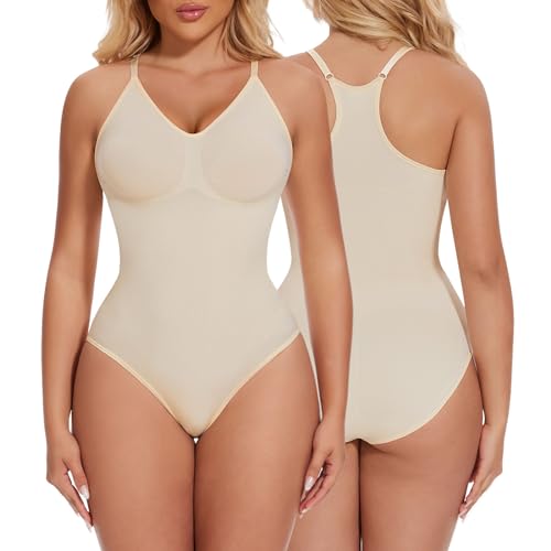 Joyshaper Shapewear Damen Body Shaper Shaping Bodysuit Bauchweg Figurformende Formende Bodys Racerback Miederbody Unterhemd Weiß/Racerback,S von Joyshaper