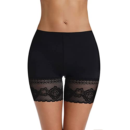 Joyshaper Spitze Unterhose mit Bein Damen Nahtlos Unterwäsche Unter Rock Anti-Chafing Miederpants Rock Kurz Hipster Boxershorts Miederslips Schwarz,S von Joyshaper