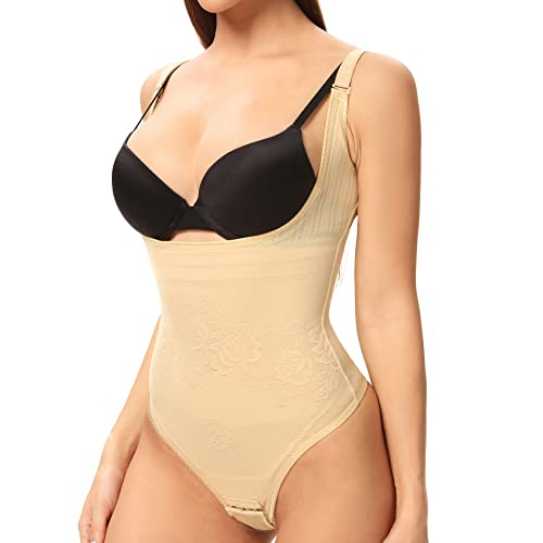 Joyshaper Shapewear Damen Body Bauch Weg Body Shaper Tummy Control Thong Bodysuit Shaping Unterwäsche Beige M von Joyshaper