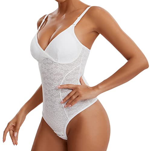 Joyshaper Damen Body Shapewear Bauchweg Body Shaper Shaping Tanga Bodysuit Figurformende Miederbody Weiß M von Joyshaper