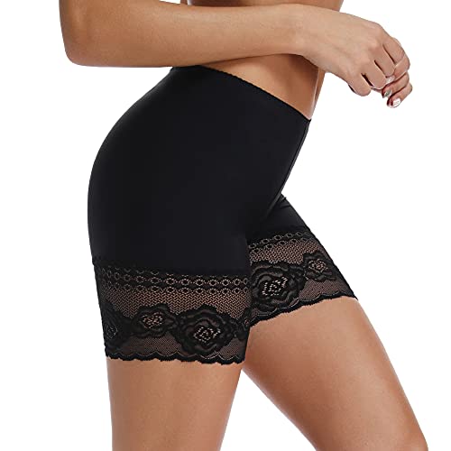 Joyshaper Unter Rock Kurz Hose Damen Spitzen Unterhose Anti-Chafing Shorts Nahtlose Unterwäsche, Schwarz-Lace, 3XL von Joyshaper