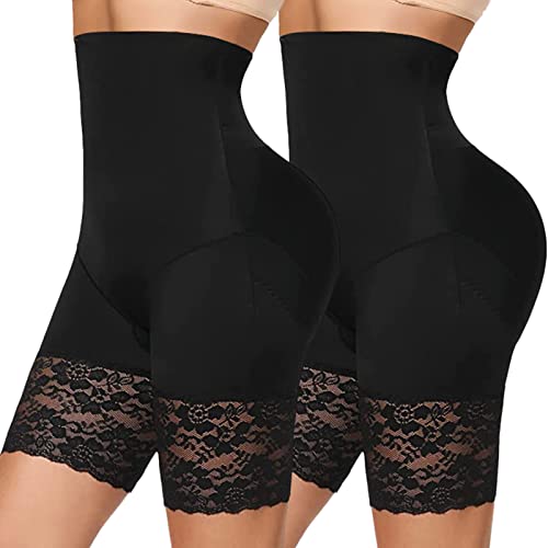 Joyshaper Bauchweg Unterhose Damen Figurenformend Miederpant Spitze Miederhose Hohe Taille Unterwäsche Shapewear Body Shaper Kurz Hose Unter Rock Schwarz+schwarz,L von Joyshaper