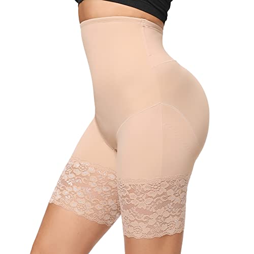 Joyshaper Damen Shapewear mit Bein Bauchweg Unterhose Hoch Taille Miederhose Body Shaper Butt Lifter Panties Unterwäsche, Beige-Lace, L von Joyshaper