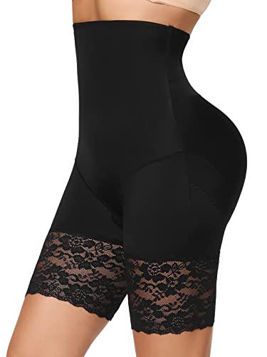 Joyshaper Damen Bauchweg Unterhose Spitze leggings Figurenformend Miederpants Miederhose Hohe Taille Bauchkontrolle Shorts Kurz Hose Unter Rock Unterwäsche Shapewear Schwarz,L von Joyshaper