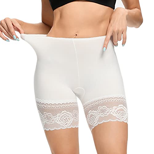 Joyshaper Unter Rock Kurz Hose Mit Spitze Damen Anti-Chafing Anti-Rutsch Lace Leggings Sicherheits Shorts Miederhose Miederslip Miederpants Nahtlose Unterwäsche (Weiß, X-Large) von Joyshaper