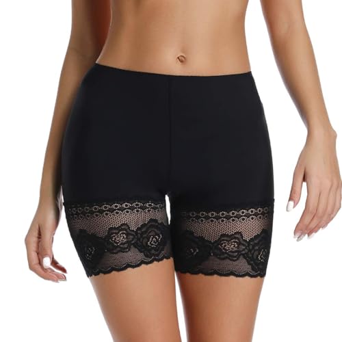 Joyshaper Unterhosen Damen mit Spitze Unter Rock Kurz Hose Anti Chafing Anti Scheuern Lace Radler Radlerhose Unter Kleid Miederhose Miederslip Miederpants Nahtlose Unterwäsche Schwarz XXXL von Joyshaper