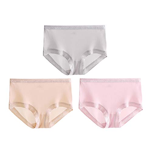 Joyunii Damen Hipster aus 100% Seide Unterwäsche Panty Slips Unterhosen 2er Pack, Grau+rosa+sahnegelb, Etikette L=DE 34-36=INT S-M von Joyunii