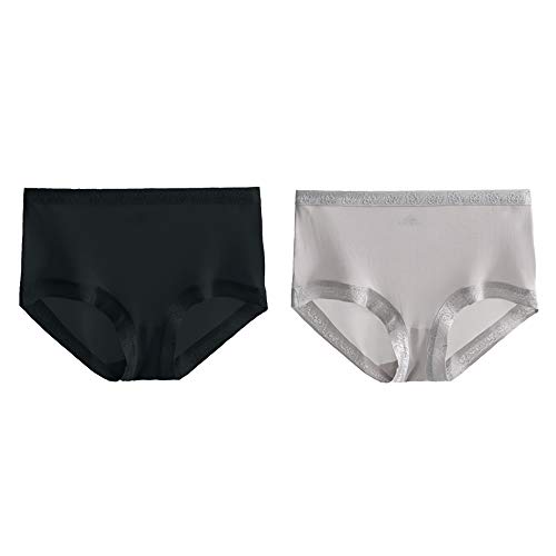 Joyunii Damen Hipster aus 100% Seide Unterwäsche Panty Slips Unterhosen 2er Pack, Schwarz+grau, Etikette L=DE 34-36=INT S-M von Joyunii