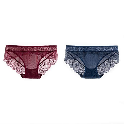 Joyunii Damen Spitze Slip aus Seide Unterhosen Sexy Panty Hipster mit Lace 2er Pack von Joyunii