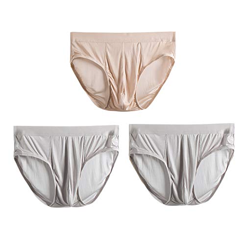 Joyunii Herren Slip Boxershorts 100% Seide Unterhosen Unterwäsche mit 3D Tasche Atmungsaktive Schlüpfe von Joyunii