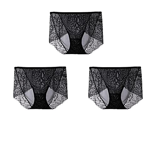 Joyunii Unterhosen Damen Spitze Basic Boxerstring Lace Slip Seidenstoff Taillenslips Spotlight Bandeau Brief Hipster (Schwarz+schwarz+schwarz, 36-38) von Joyunii