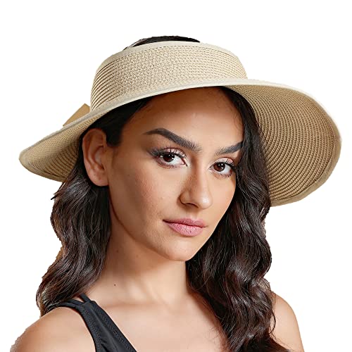 Joywant Sonnenblende, Hüte für Damen, Sommer, Pferdeschwanz, faltbar, Strohhut mit LSF 50+, Lisa-Beige2, Einheitsgröße Joywant Sonnenblende, Hüte für Damen, Sommer, Pferdeschwanz, faltbar, Strohhut mit LSF 50+, Lisa-Beige2, Einheitsgröße von Joywant