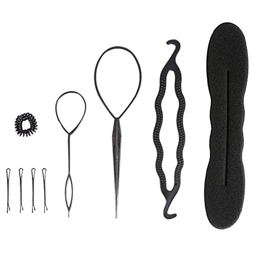 Haarstyling-Zubehör Haarknoten Braid Maker Haar Zubehör Styling Set Topsy Tail Hair Loop Tool Kit DIY Style Mädchen Frauen Frisurenhilfe Band Spiral Flechten für Haarspangen Schwarz [9 Stück] von Joyzan