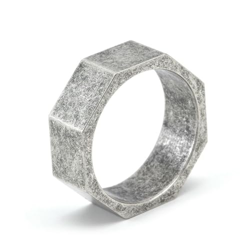 Achteckiger Ring aus gebürstetem Titanstahl für Herren, urbaner minimalistischer Schmuck, graviert, geometrisches Band, modernes Geschenk für Herren, 11, Titanstahl von Jpltlvy