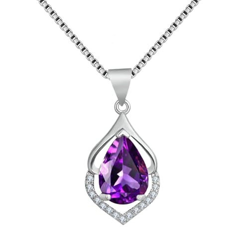 Amethyst Teardrop Necklace Women Elegant Pendant Delicate Jewelry Gift Silver Chain Collarbone Design von Jpltlvy