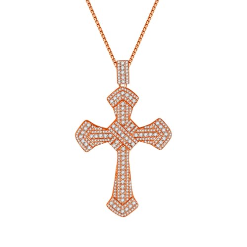 Crystal Cross Pendant Necklace Gold-Tone Chain Intricate Openwork Design Accent Stone Details Statement Jewelry for Women von Jpltlvy