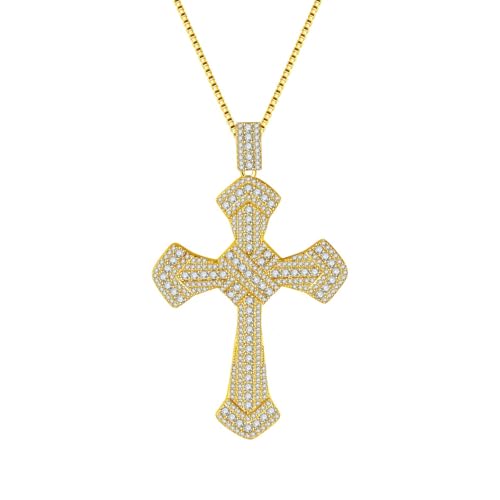 Crystal Cross Pendant Necklace Gold-Tone Chain Intricate Openwork Design Accent Stone Details Statement Jewelry for Women von Jpltlvy