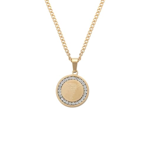 Edelstahl Caduceus Halskette für Männer Zirkon Runde Anhänger Trendy Jewelry Geschenk Edelstahl Caduceus Halskette für Männer Zirkon Runde Anhänger Trendy Jewelry Geschenk von Jpltlvy