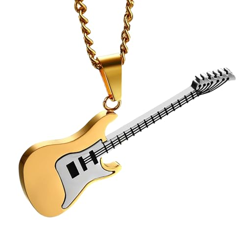 Edelstahl-Halskette mit Hip-Hop-Gitarrenanhänger für Herren, einzigartiges Musik-Themen-Schmuck, Geschenk für Ihn, Box Chain von Jpltlvy
