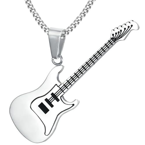 Edelstahl-Halskette mit Hip-Hop-Gitarrenanhänger für Herren, einzigartiges Musik-Themen-Schmuck, Geschenk für Ihn, Box Chain Edelstahl-Halskette mit Hip-Hop-Gitarrenanhänger für Herren, einzigartiges Musik-Themen-Schmuck, Geschenk für Ihn, Box Chain von Jpltlvy