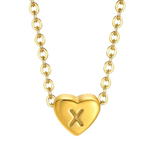 Edelstahl-Herz-Buchstaben-Halskette für Damen, von A bis Z, minimalistisches Design, goldfarben, Schmuck für jeden Tag, K von Jpltlvy