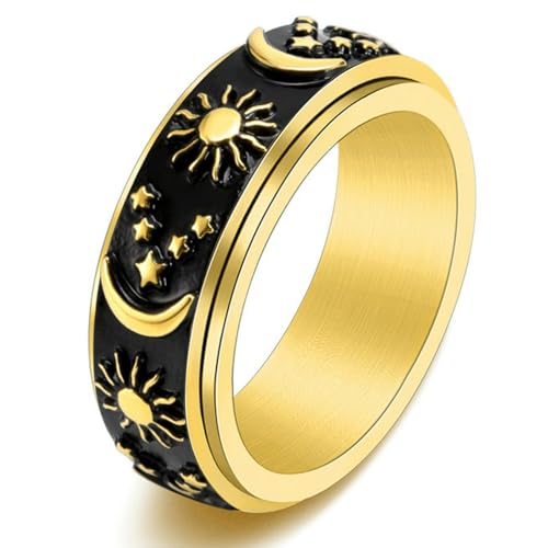 Edelstahl-Ring mit Stern und Mond, Unisex, modisch, drehbar, Vintage-Schmuck, 36, Titanstahl von Jpltlvy