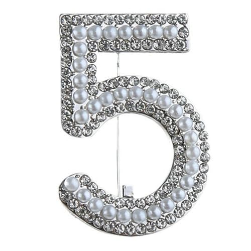 Funkelnde Perle Nummer 5 Brosche für Frauen, schick, vielseitig, minimalistisches Design, Sicherheitsnadel, Accessoire, Geschenk, Brosche von Jpltlvy