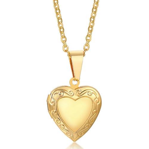 Halskette mit Herz-Medaillon aus Edelstahl, Zirkonia, akzentuiertes Design, goldfarben, Andenken, Schmuck, zeitloses Geschenk für Sie von Jpltlvy